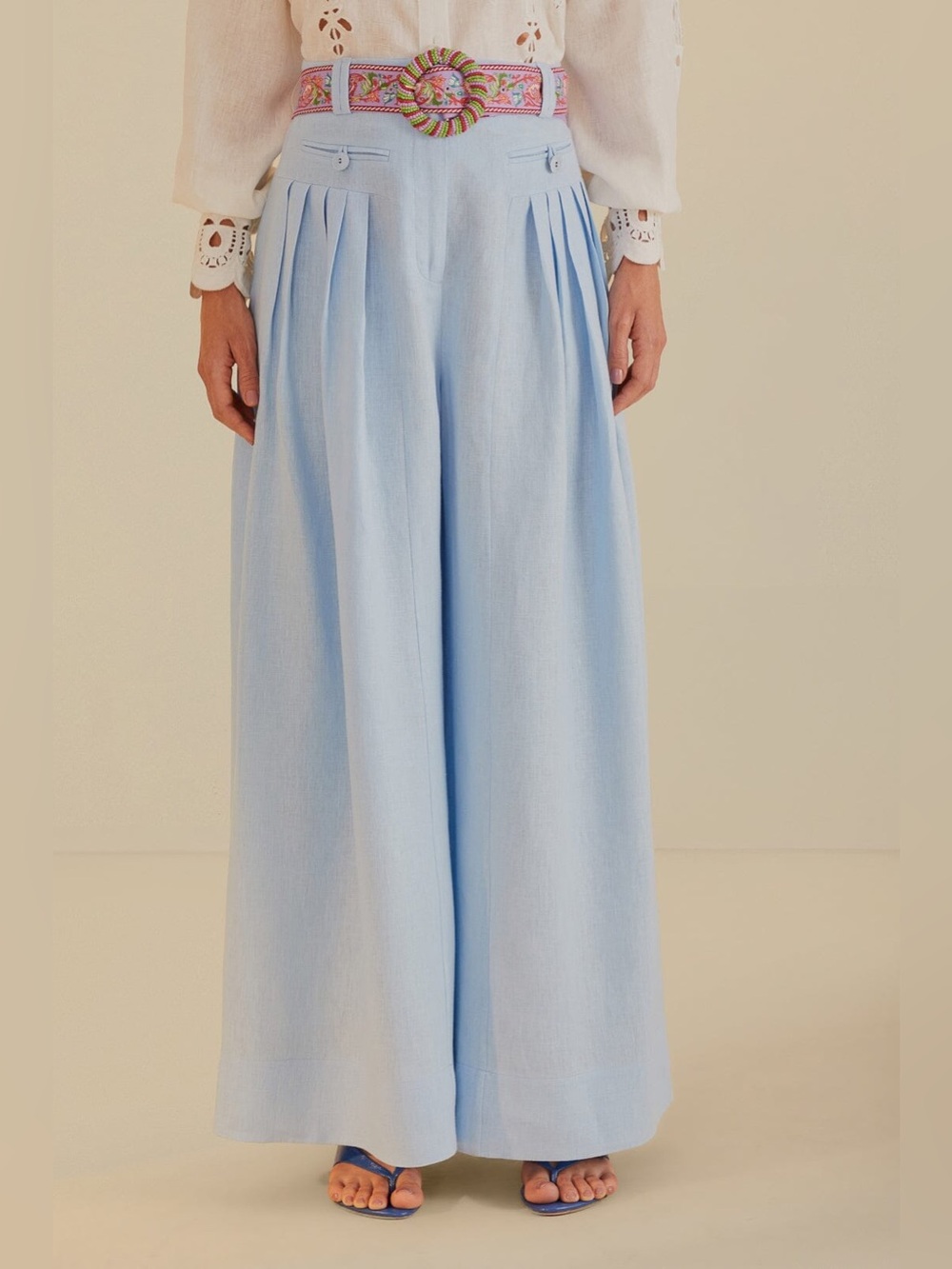 Farm Rio: Light Blue Pleated Pants